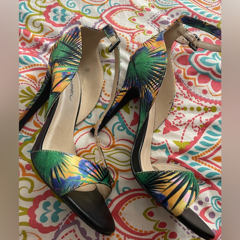 Multi-colored ankle strap heels